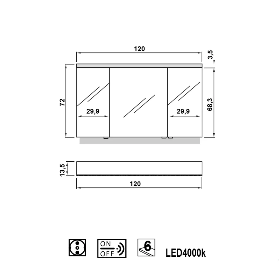 Zrcadlová skříňka LED osvětlení se 3 dveřmi, moderní design, Carol Viadurini