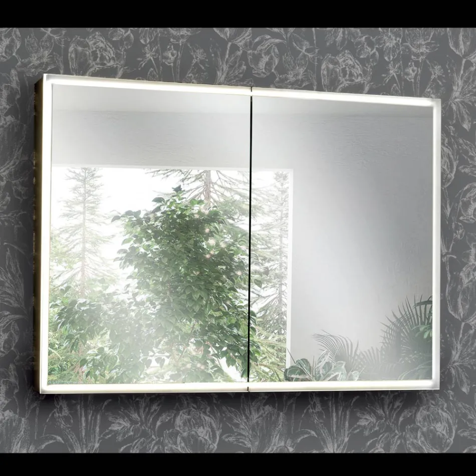 Dřevěný zrcadlový kontejner s dvojitým zrcadlem a světly Made in Italy - Darwin Viadurini