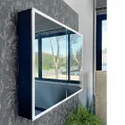 Dřevěný zrcadlový kontejner s dvojitým zrcadlem a světly Made in Italy - Darwin Viadurini