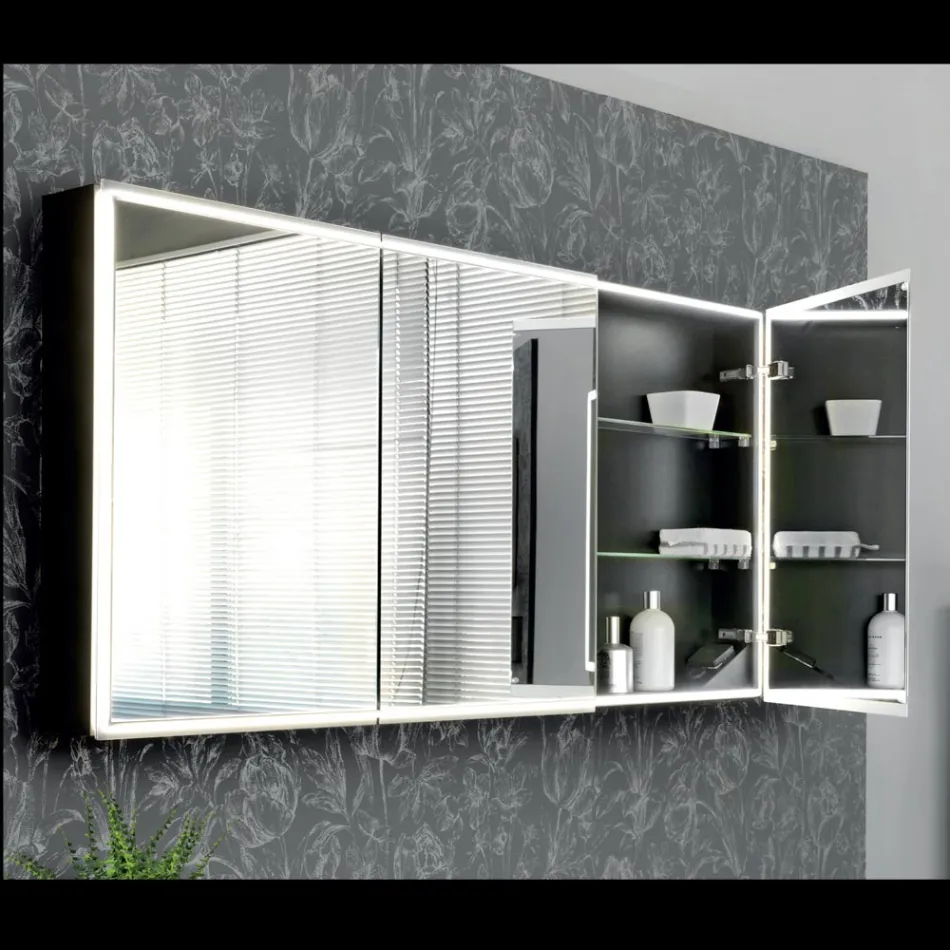 Dřevěný zrcadlový kontejner s dvojitým zrcadlem a světly Made in Italy - Darwin Viadurini