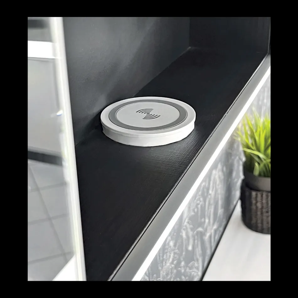 Dřevěný zrcadlový kontejner s dvojitým zrcadlem a světly Made in Italy - Darwin Viadurini