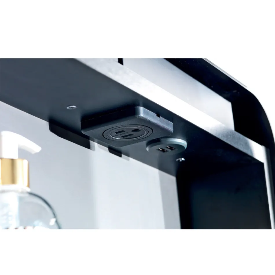 Kovový zrcadlový kontejner s dvojitými zrcadlovými dvířky a světly Made in Italy - Jane Viadurini