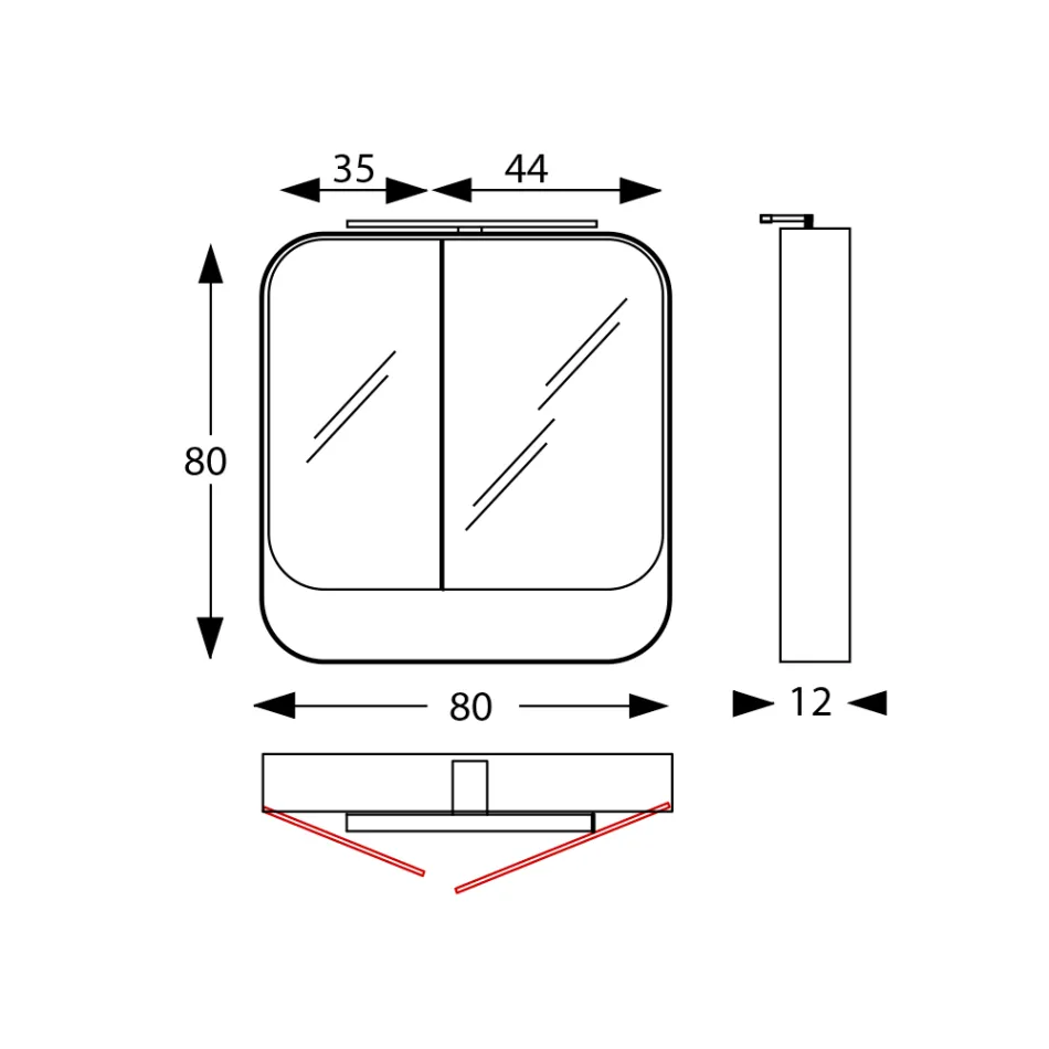 Kovový zrcadlový kontejner s dvojitými zrcadlovými dveřmi a světly Made in Italy - Galileo Viadurini