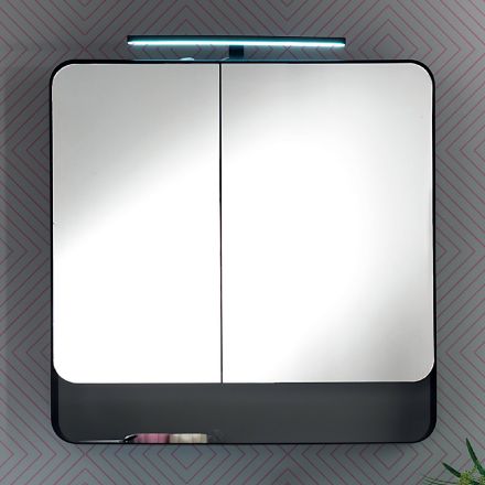 Kovový zrcadlový kontejner s dvojitými zrcadlovými dveřmi a světly Made in Italy - Galileo Viadurini