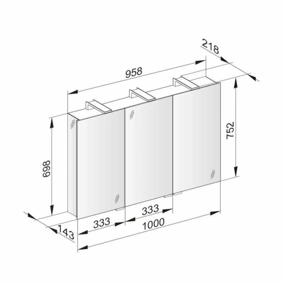 Moderní kontejnerové zrcadlo se 3 krystalovými dveřmi a 3 LED světly - Maxi Viadurini
