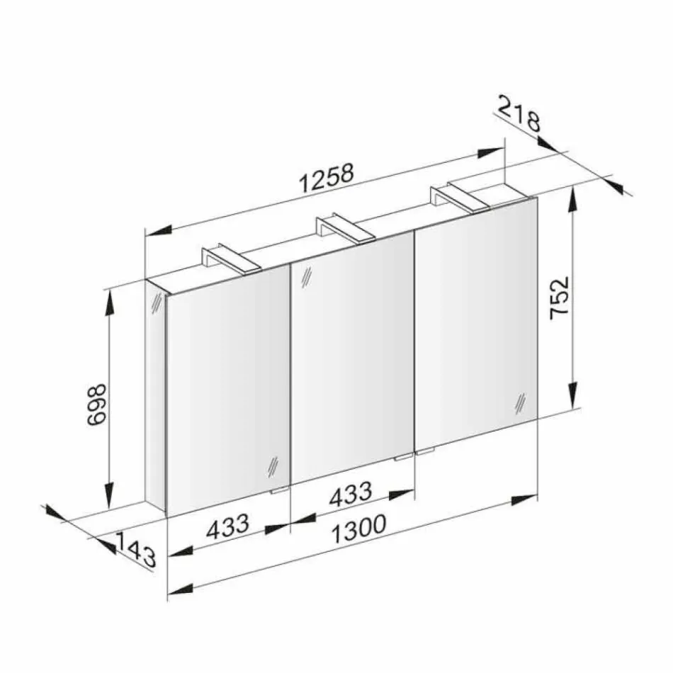 Moderní kontejnerové zrcadlo se 3 krystalovými dveřmi a 3 LED světly - Maxi Viadurini