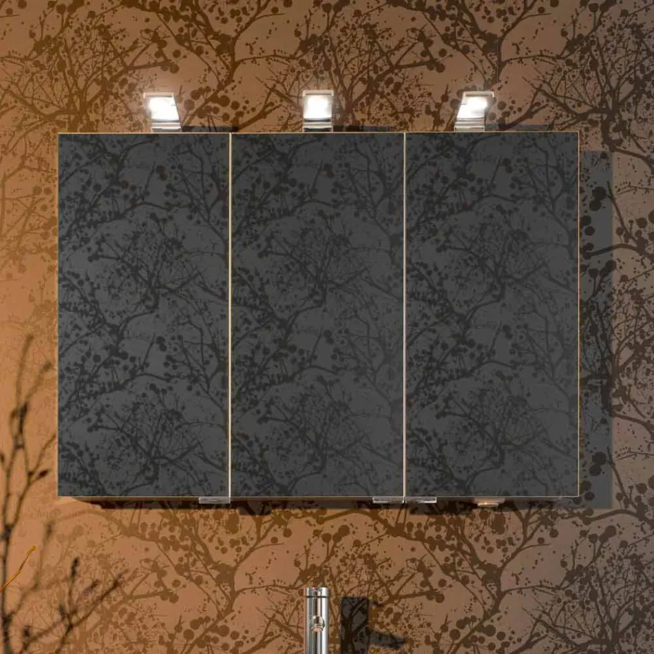 Moderní kontejnerové zrcadlo se 3 krystalovými dveřmi a 3 LED světly - Maxi Viadurini