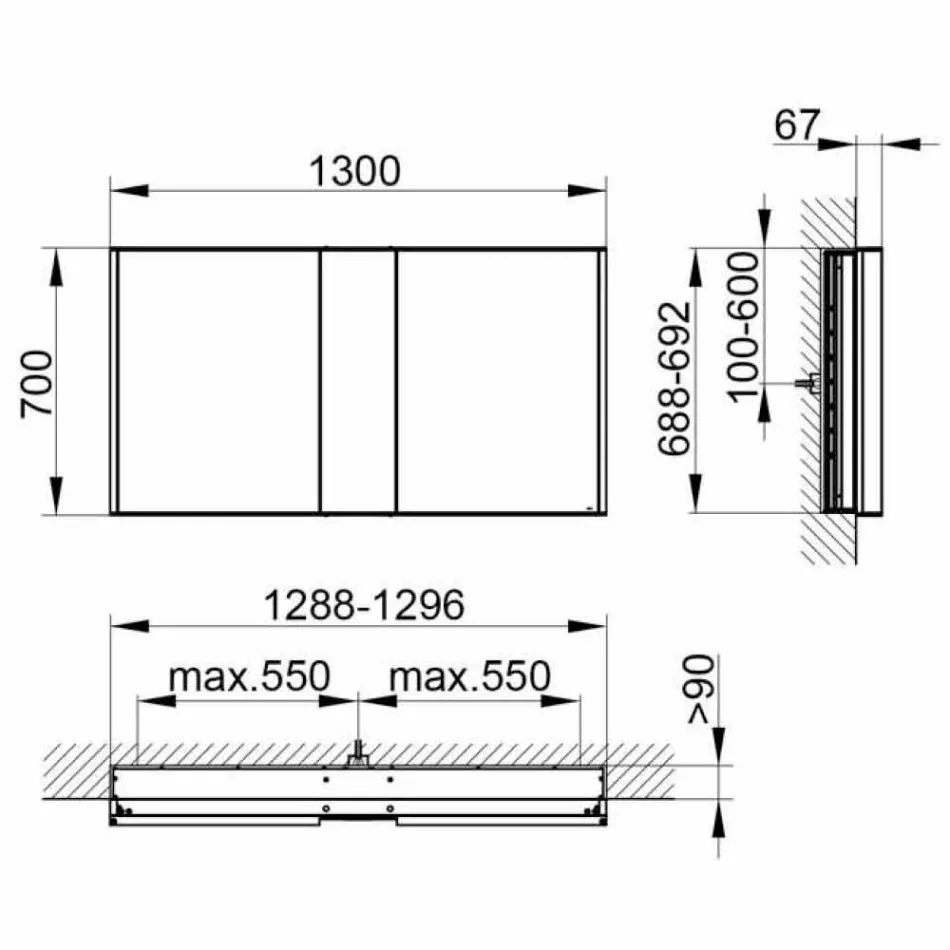 Moderní zapuštěný zrcadlový kontejner s LED světlem a dotykovou klávesnicí - démon Viadurini