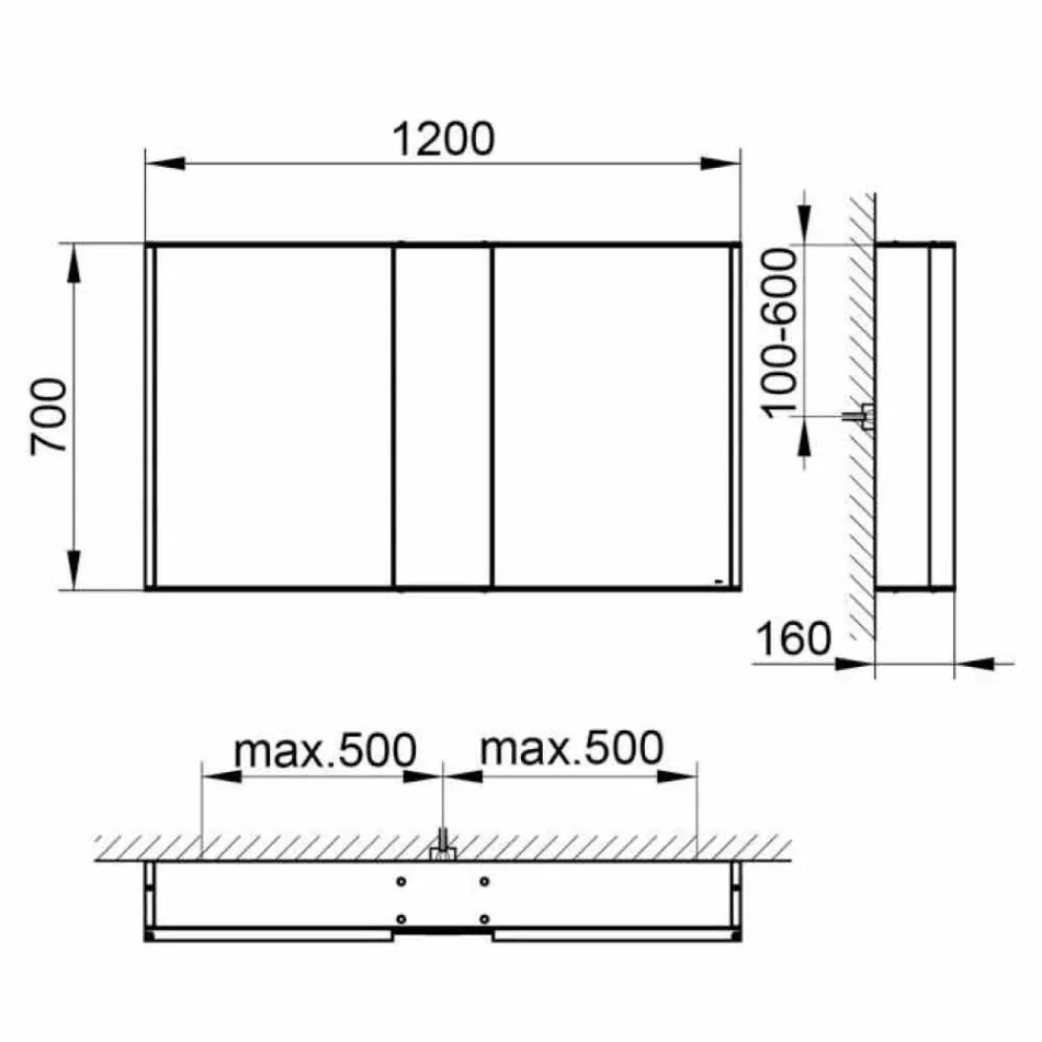 Moderní nástěnné zrcadlo se 3 dveřmi ve stříbrně lakovaném hliníku - démon Viadurini