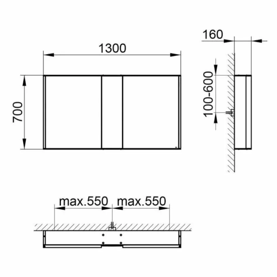 Moderní nástěnné zrcadlo se 3 dveřmi ve stříbrně lakovaném hliníku - démon Viadurini