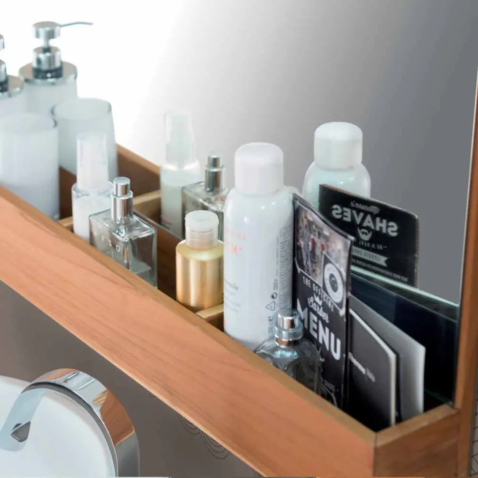 Nástěnné zrcadlo se strukturou a úložným prostorem z teakového dřeva - Palima Viadurini