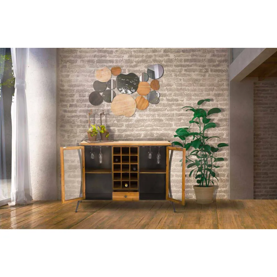 Nástěnné zrcadlo v moderním designu ze dřeva a železa - Ortensio Viadurini