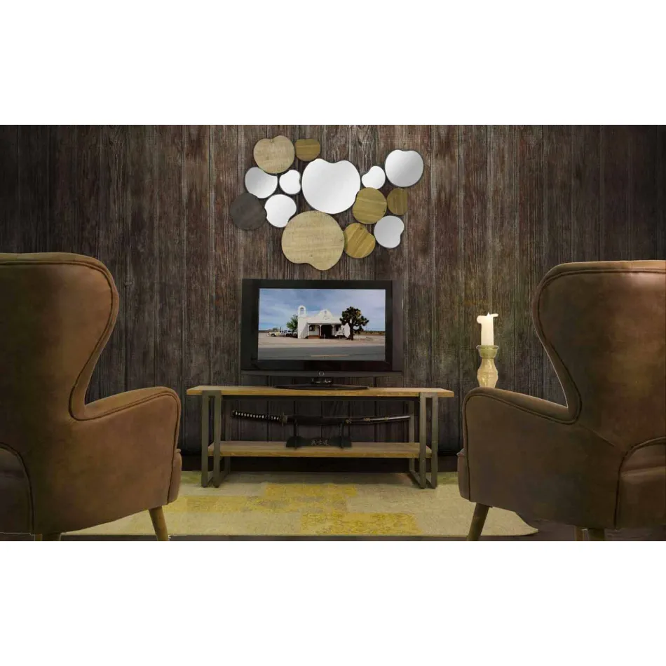 Nástěnné zrcadlo v moderním designu ze dřeva a železa - Ortensio Viadurini