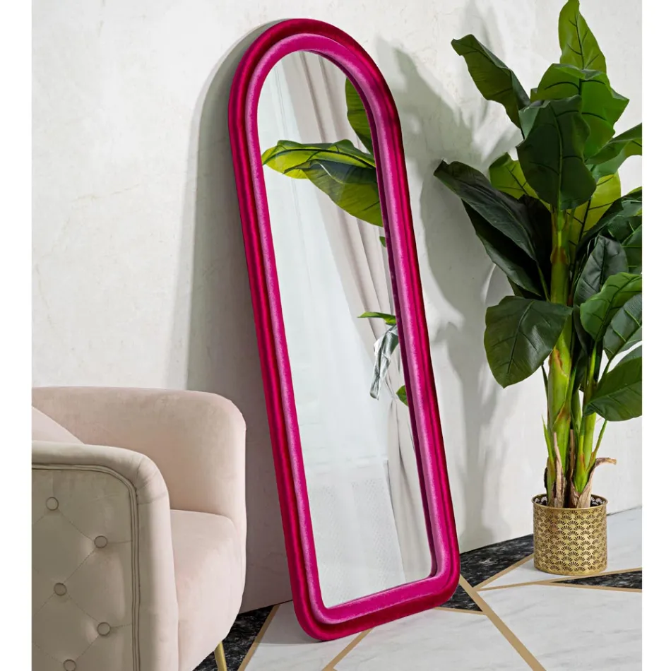 Nástěnné zrcadlo MDF potažené sametem s klenutým vrcholem - Jessica Viadurini