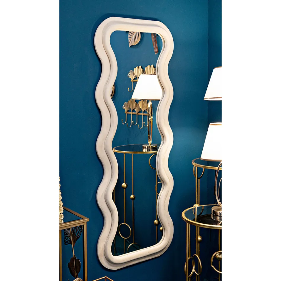 Nástěnné zrcadlo z MDF potažené sametem s vlnovkami - Sheldon Viadurini