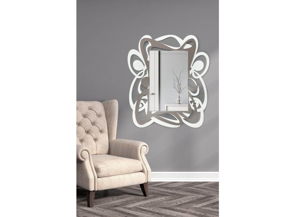 Velké dekorativní nástěnné zrcadlo v moderním designu v bílé a kakaové - Bocchio Viadurini