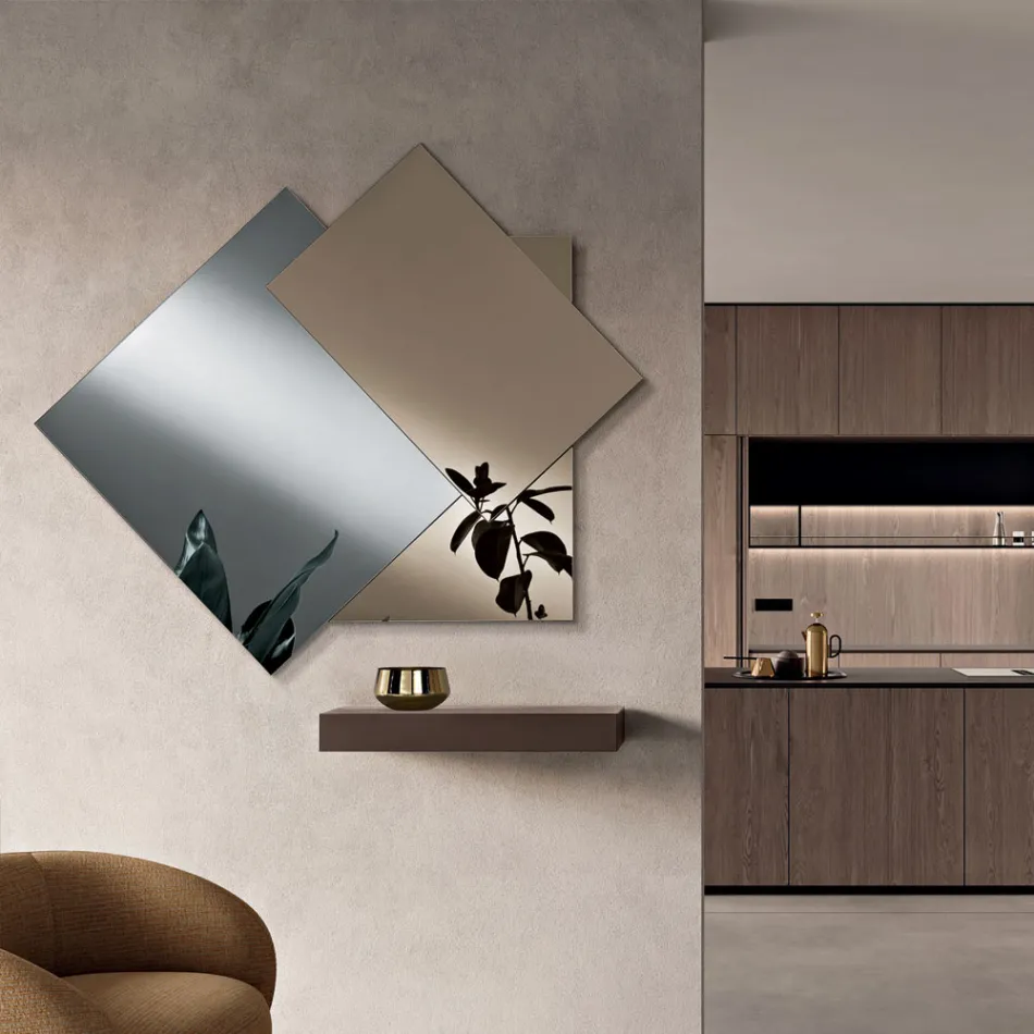 Zrcadlo vyrobené ze 3 překrývajících se talířů, 2 bronzových a 1 kouřového - Armida Viadurini