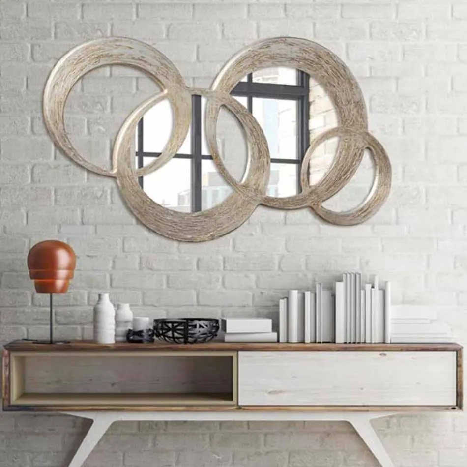 Zrcadlo v MDF stříbrném listovém provedení na zpracování kuličkového materiálu Viadurini