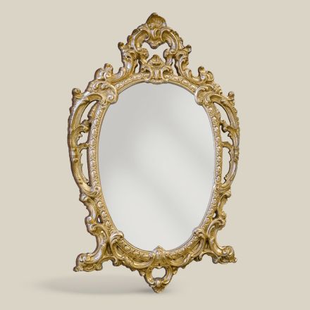Klasické oválné zrcadlo ve zlatém a stříbrném listovém dřevě Made in Italy - Vanessa Viadurini