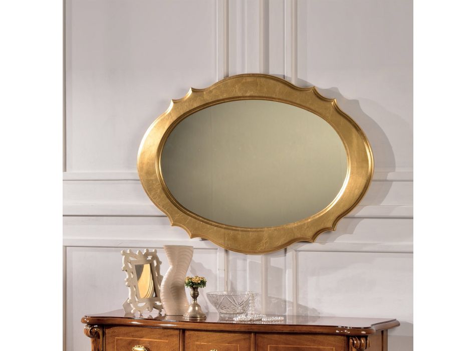 Oválné zrcadlo se zlatým listovým dřevěným rámem Vyrobeno v Itálii - Florencie Viadurini