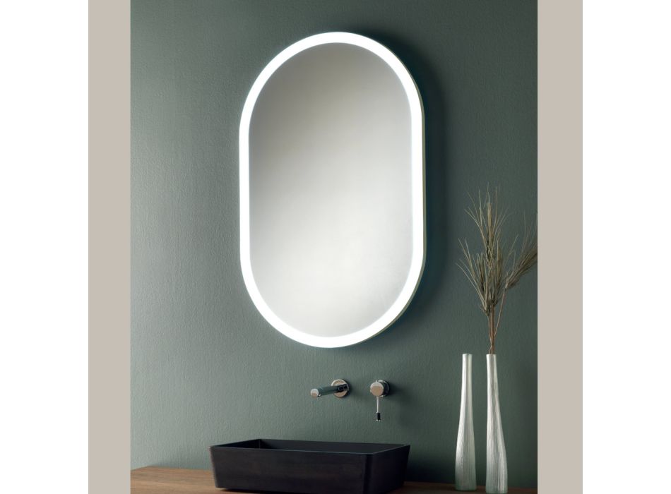 Oválné zrcadlo s kovovým rámem a světly Made in Italy - Mozart Viadurini