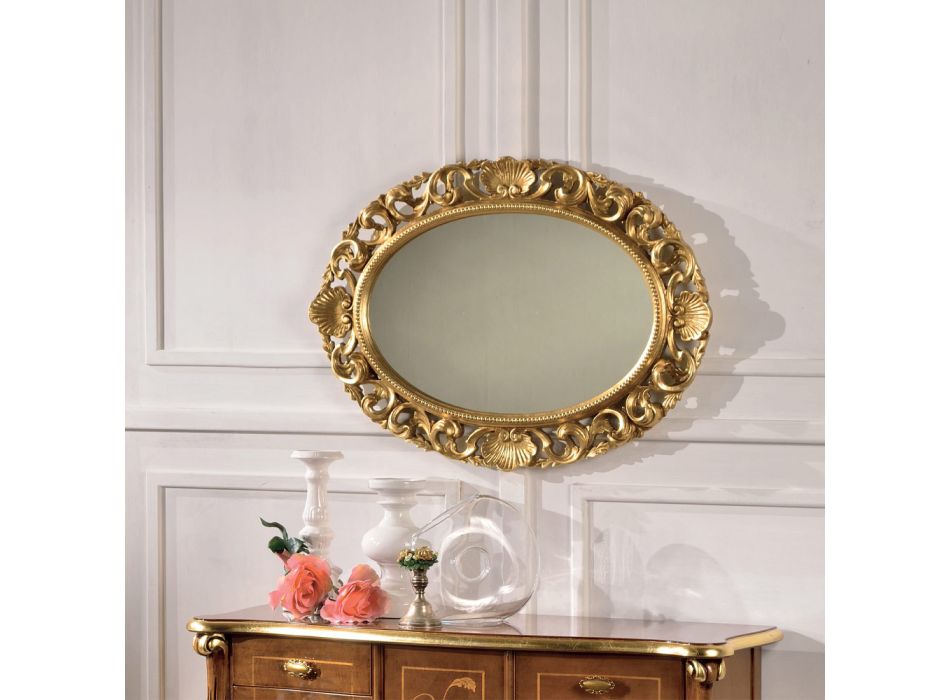 Oválné zrcadlo se zlatým perforovaným dřevěným rámem Vyrobeno v Itálii - Florencie Viadurini
