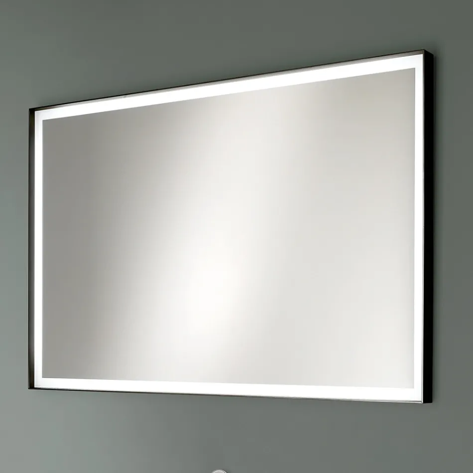 Obdélníkový nástěnný zrcadlový kovový rám různých barev a LED světla - Renga Viadurini