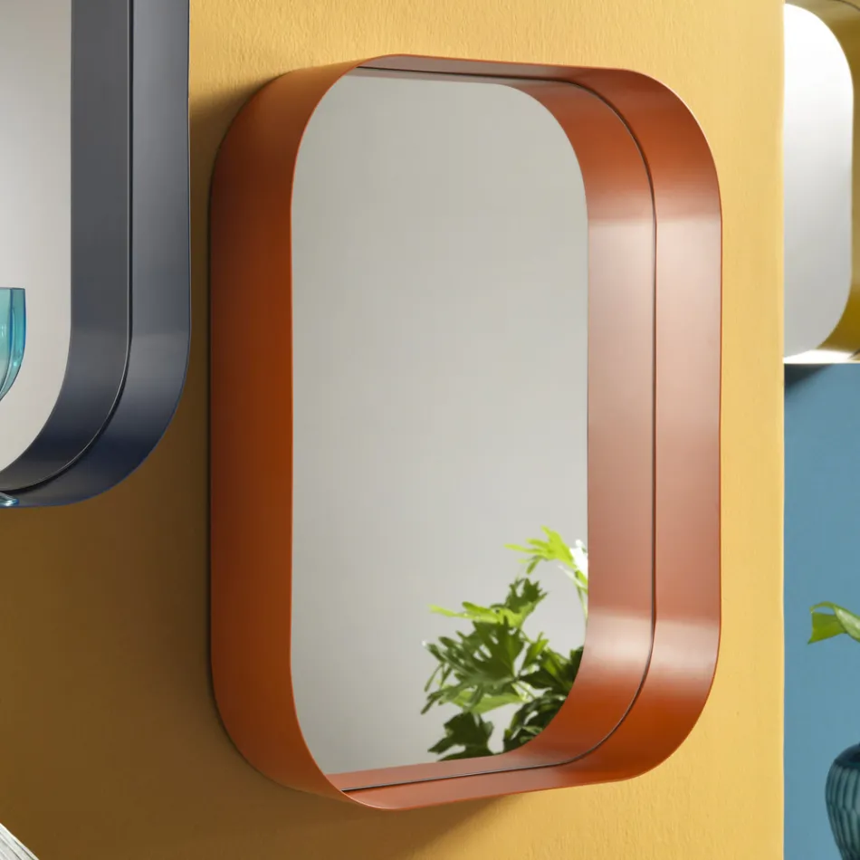 Zaoblené obdélníkové zrcadlo, kovový rám vyrobený v Itálii - Alexandra Viadurini
