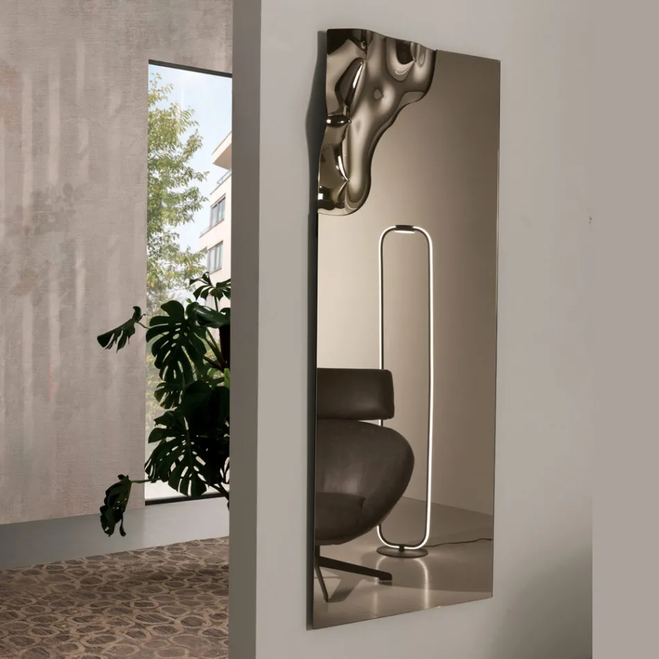 Obdélníkové zrcadlo s rohem z taveného skla vyrobené v Itálii - Adelinda Viadurini