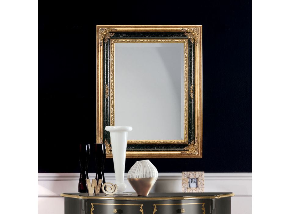 Obdélníkové zrcadlo ve zlatém a černém listovém dřevě Made in Italy - Sophie Viadurini
