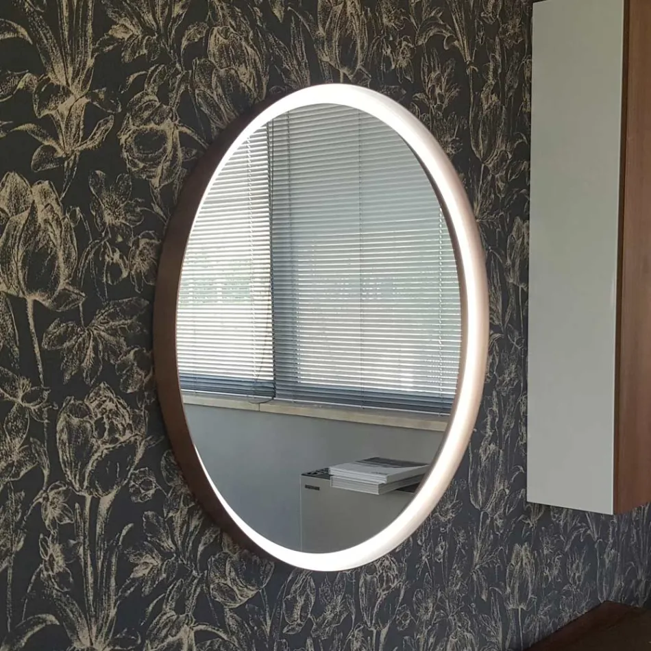 Kulaté nástěnné zrcadlo s kovovým rámem různých barev a LED světlem - Renga Viadurini