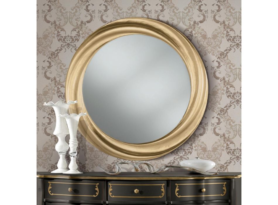 Kulaté zrcadlo s luxusním zlatým dřevěným rámem Made in Italy - Adelin Viadurini
