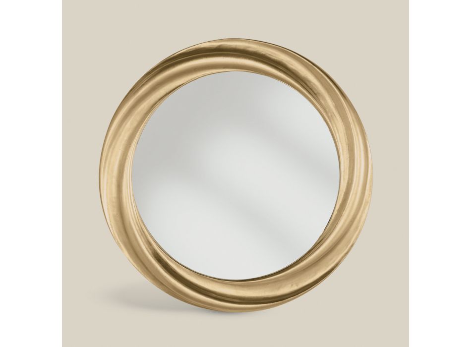 Kulaté zrcadlo s luxusním zlatým dřevěným rámem Made in Italy - Adelin Viadurini
