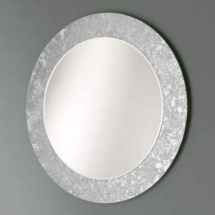 Kulaté zrcadlo s listovým zdobeným skleněným rámem vyrobené v Itálii - Alisso Viadurini