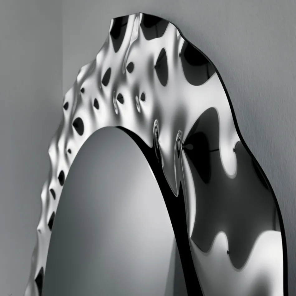 Kulaté zrcadlo s vlnitým skleněným rámem vyrobené v Itálii - Adelma Viadurini