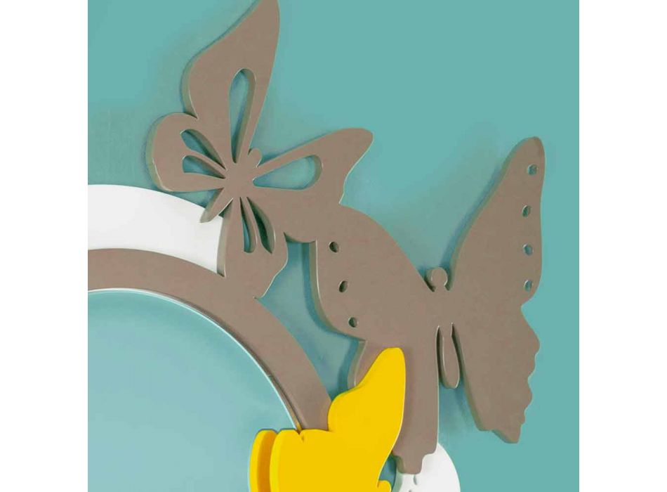 Kulaté zrcadlo moderního designu v barevném dřevě s motýly - beat Viadurini