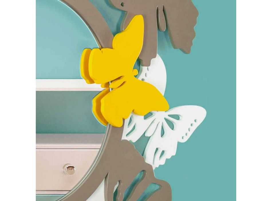 Kulaté zrcadlo moderního designu v barevném dřevě s motýly - beat Viadurini