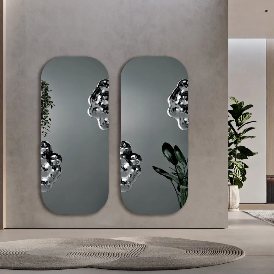 Obdélníkové zrcadlo s vlnitou skleněnou vložkou Vyrobeno v Itálii - Adelasia Viadurini