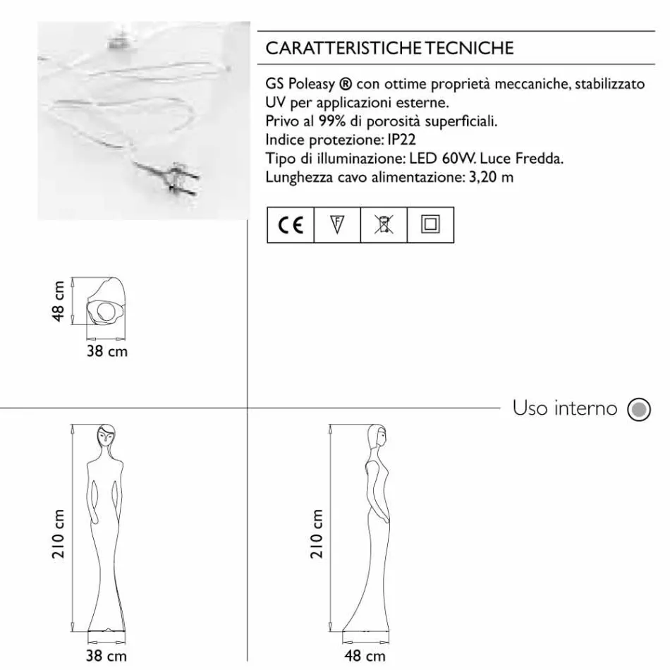 Světelný design podlahy sochy s LED světlem pro interiér - Penelope od Myyour Viadurini