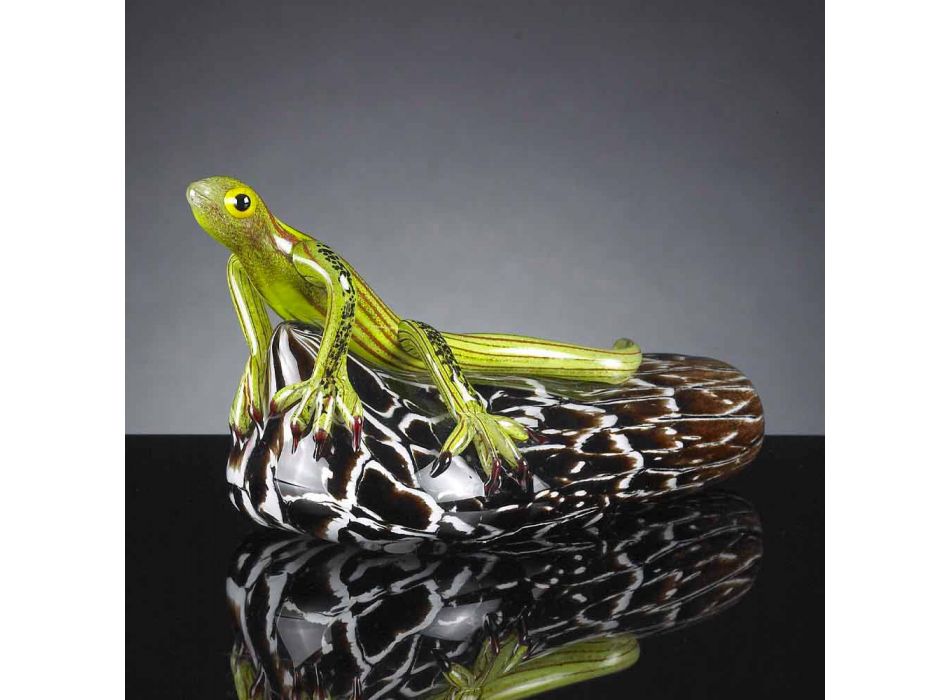 Figurka ve tvaru ještěrky na kameni v barevném skle vyrobené v Itálii - Certola Viadurini