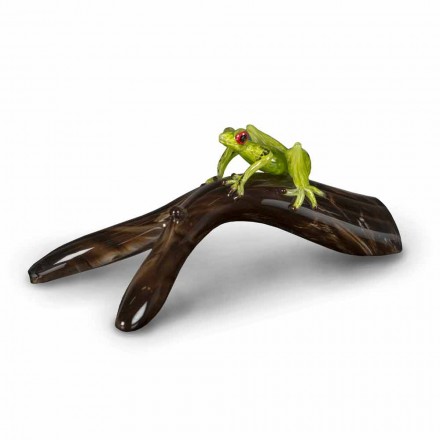Figurka ve tvaru žáby na větvi v barevném skle vyrobené v Itálii - Froggy Viadurini
