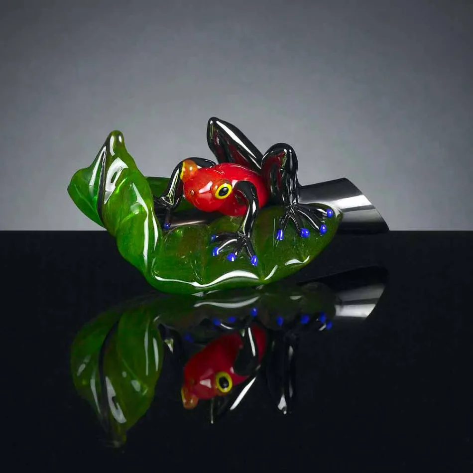 Dekorativní figurka ve tvaru žáby na skleněném listu vyrobená v Itálii - list Viadurini