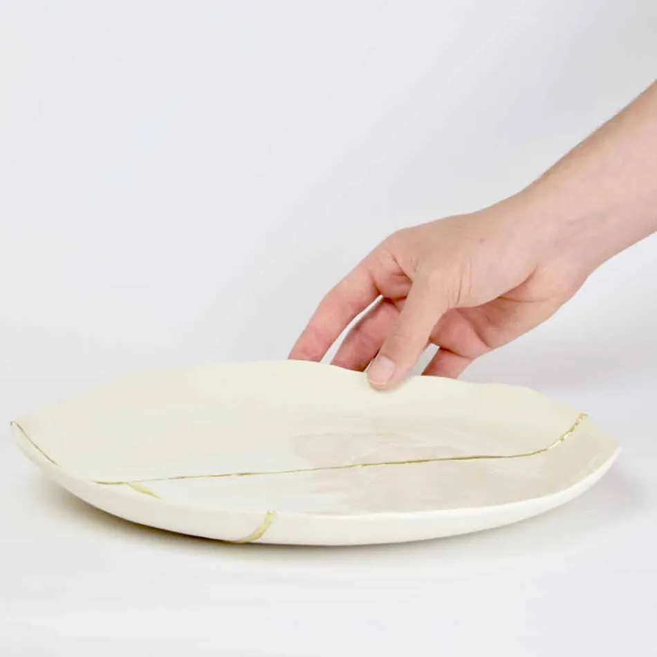 Designový kulatý kapesní podnos v bílém porcelánu a zlatém listu - Cicatroro Viadurini