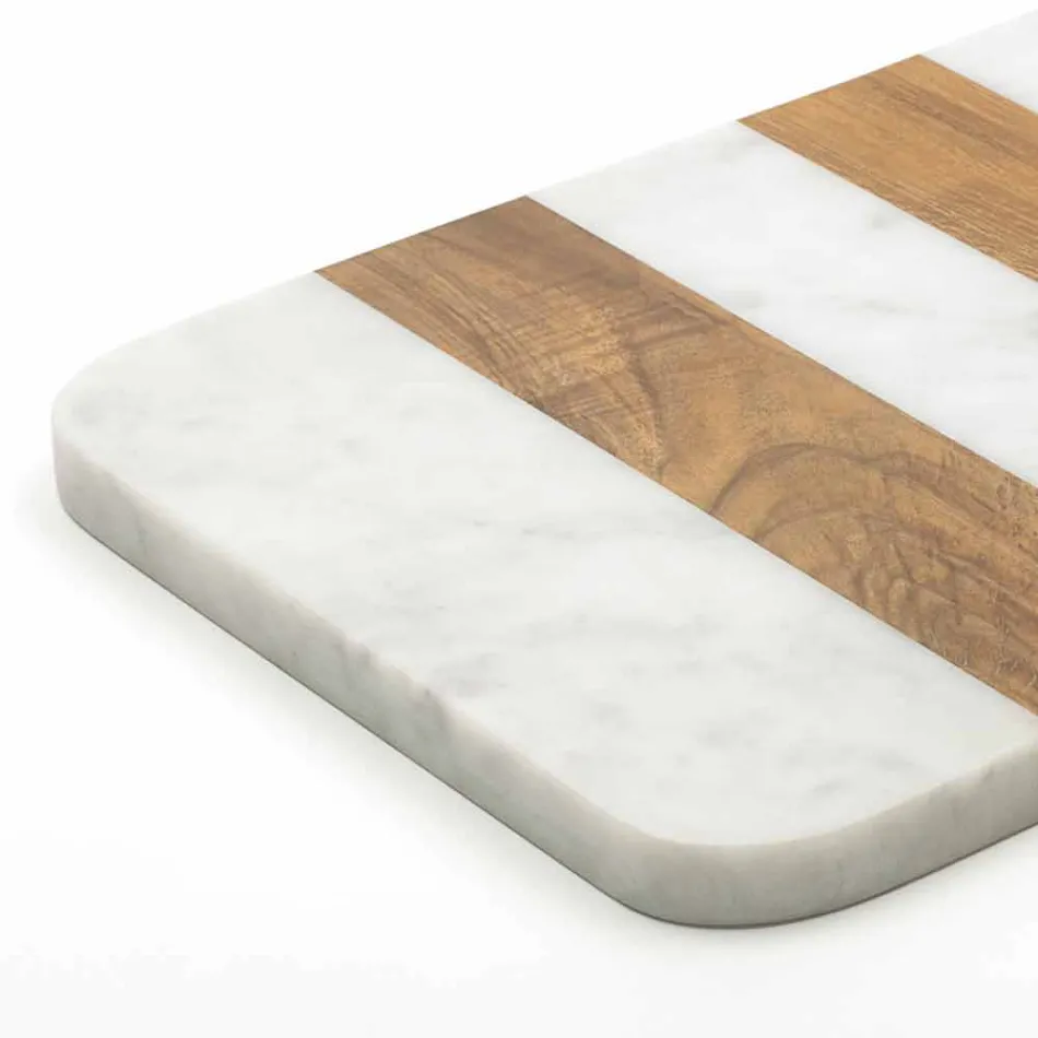 Bílý mramor Carrara a dřevo vyrobené v Itálii Design Cutting Board - Evea Viadurini