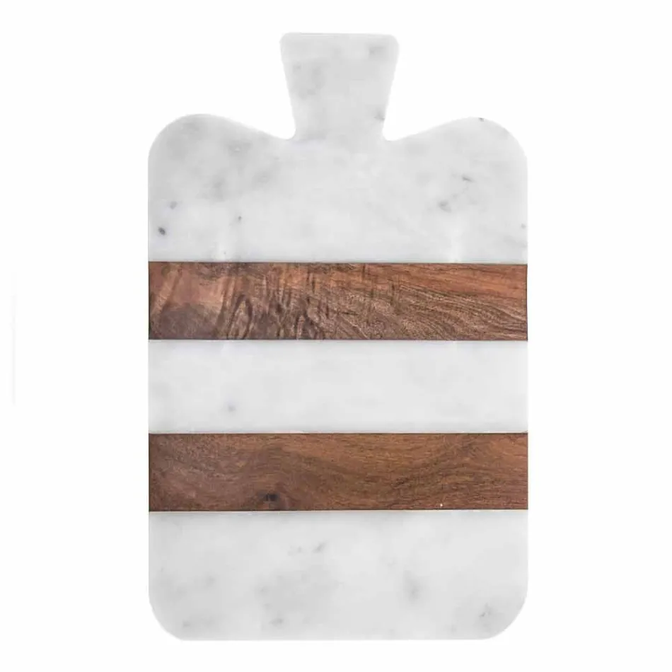 Bílý mramor Carrara a dřevo vyrobené v Itálii Design Cutting Board - Evea Viadurini