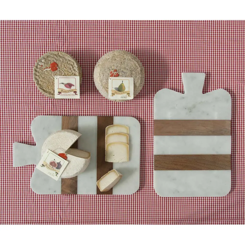 Bílý mramor Carrara a dřevo vyrobené v Itálii Design Cutting Board - Evea Viadurini