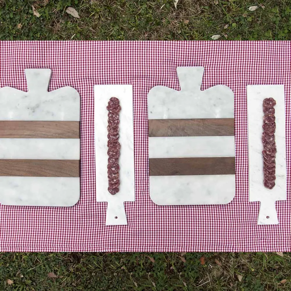 Bílý mramor Carrara a dřevo vyrobené v Itálii Design Cutting Board - Evea Viadurini
