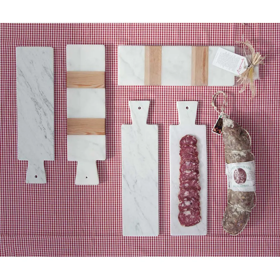 Bílý mramor Carrara a dřevo vyrobené v Itálii Design Cutting Board - Evea Viadurini