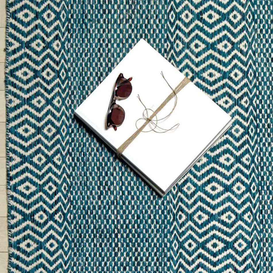 Moderní designový koberec do obývacího pokoje z ručně vyráběné vlny a bavlny - Minera Viadurini