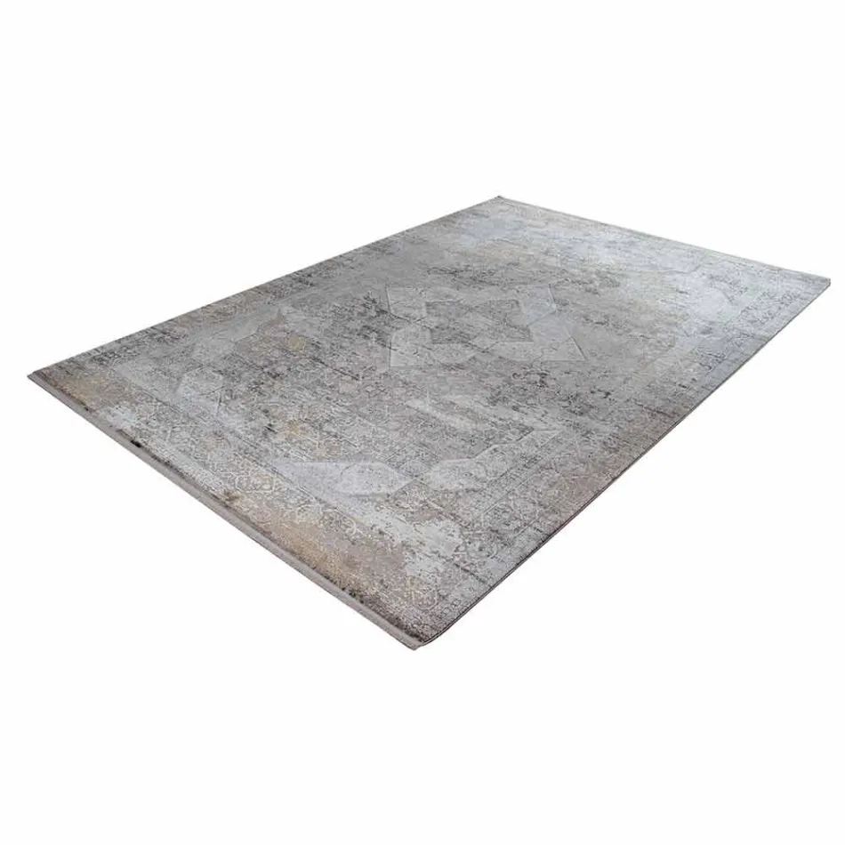 Designový koberec z viskózy a akrylové šedé béžové s designem - prezident Viadurini